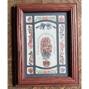 Vintage Framed Peaceful Family Products Art Embossed Floral Love Cottagecore